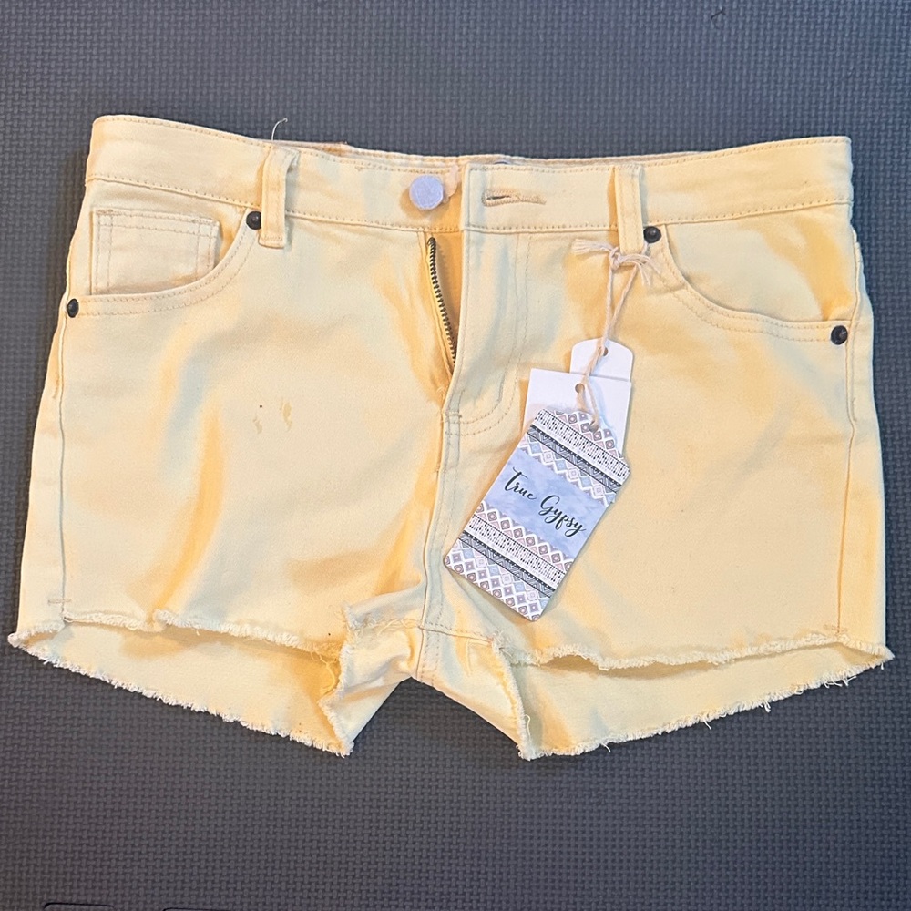 Yellow Frayed Hem Women's Denim Shorts